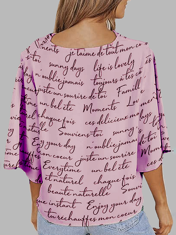 Loose Short Sleeves Letter Print Shoulder Pad Heaps Collar T-Shirts Tops