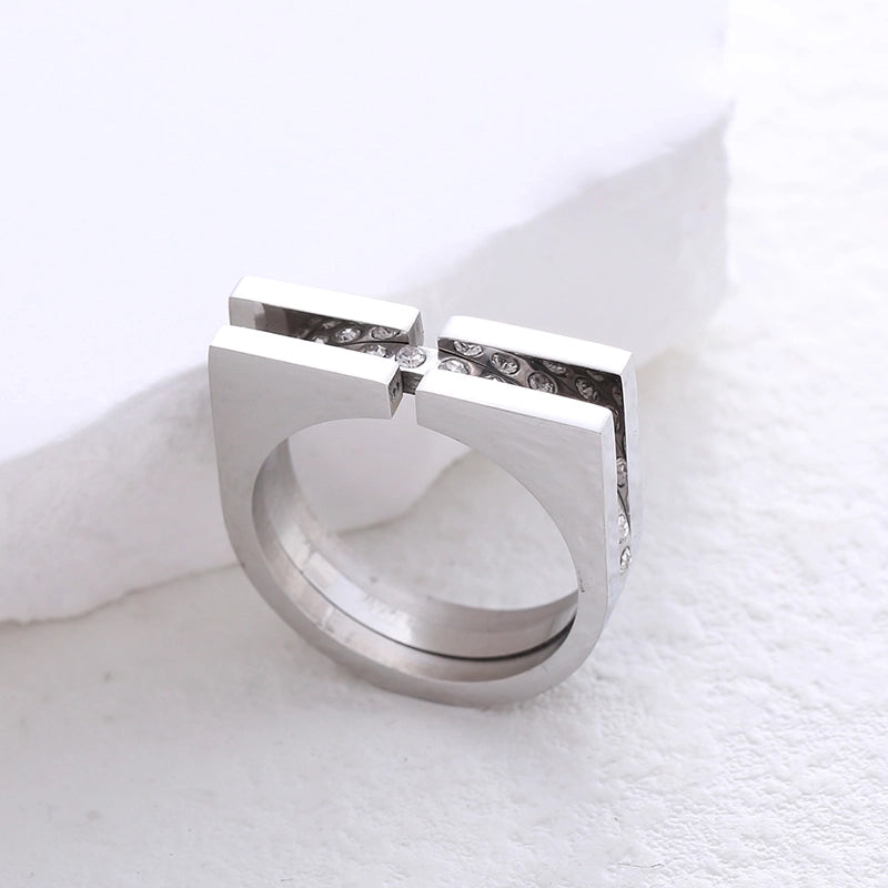 304 Stainless Steel 18K Gold Plated Minimalist Commute Plating Inlay Solid Color Rhinestones Rings