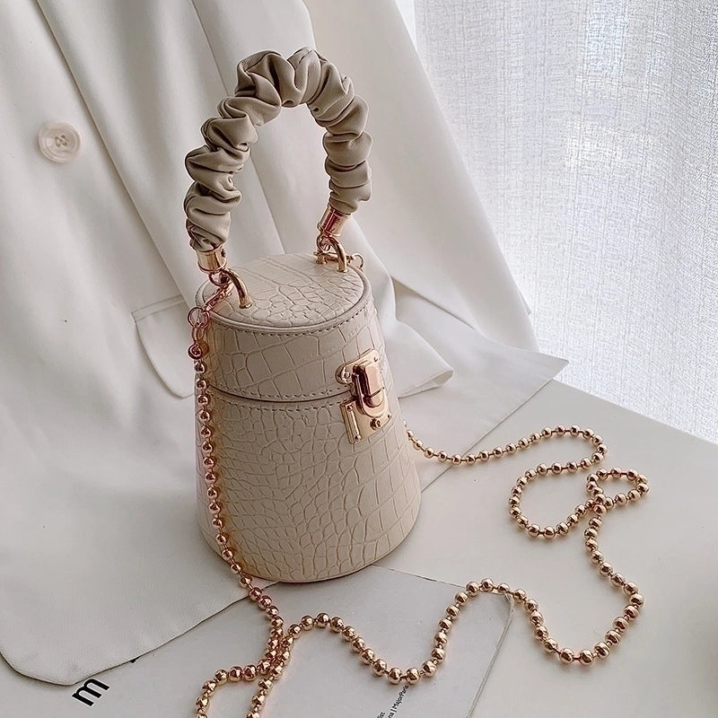 Women's Medium Pu Leather Marble Solid Color Streetwear Lock Clasp Bucket Bag