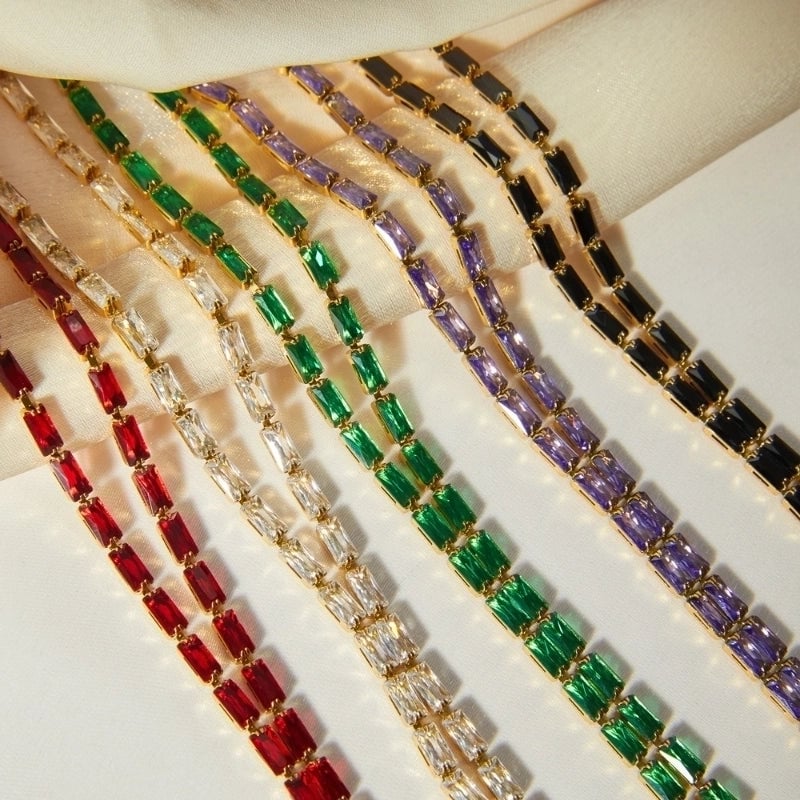 Elegant Minimalist Quadrilateral 304 Stainless Steel Glass Zircon 18K Gold Plated Inlay Pendant Necklace