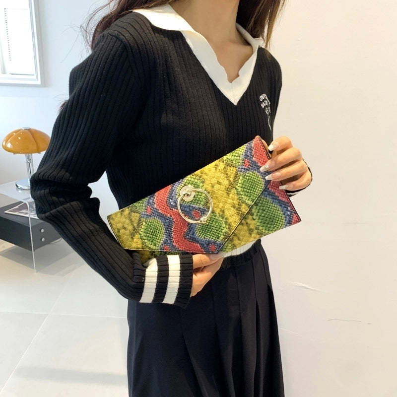 Women's All Seasons Pu Leather Color Block Streetwear Square Flip Cover Envelope Bag