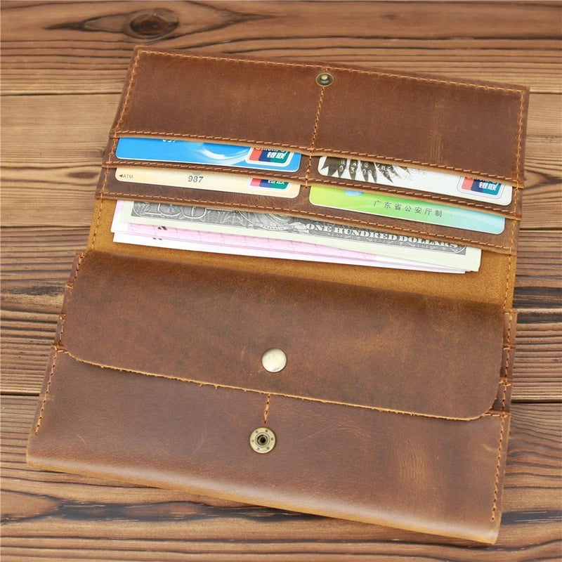358 Retro Crazy Horse Cowhide Men's Long Wallet Clutch Factories Guangzhou Factory Outlet