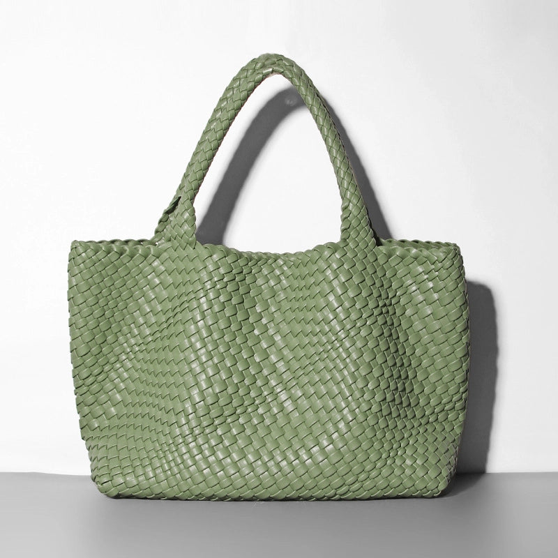 Women's Large Pu Leather Solid Color Classic Style Streetwear Weave Bucket Magnetic Buckle Bag Sets
