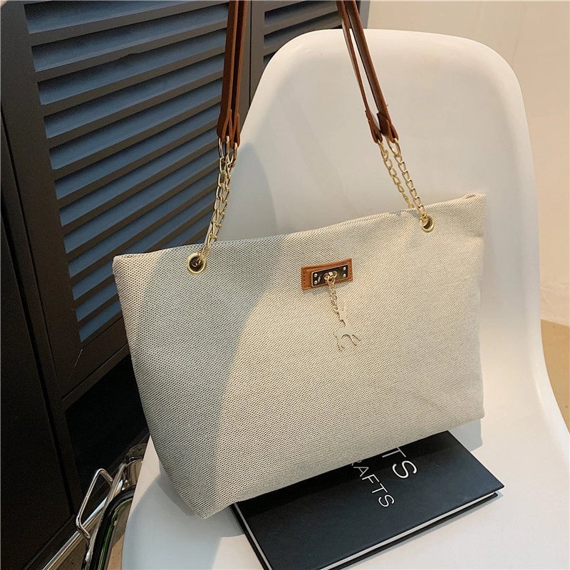 Women's Medium Nylon Solid Color Basic Preppy Style Zipper Tote Bag
