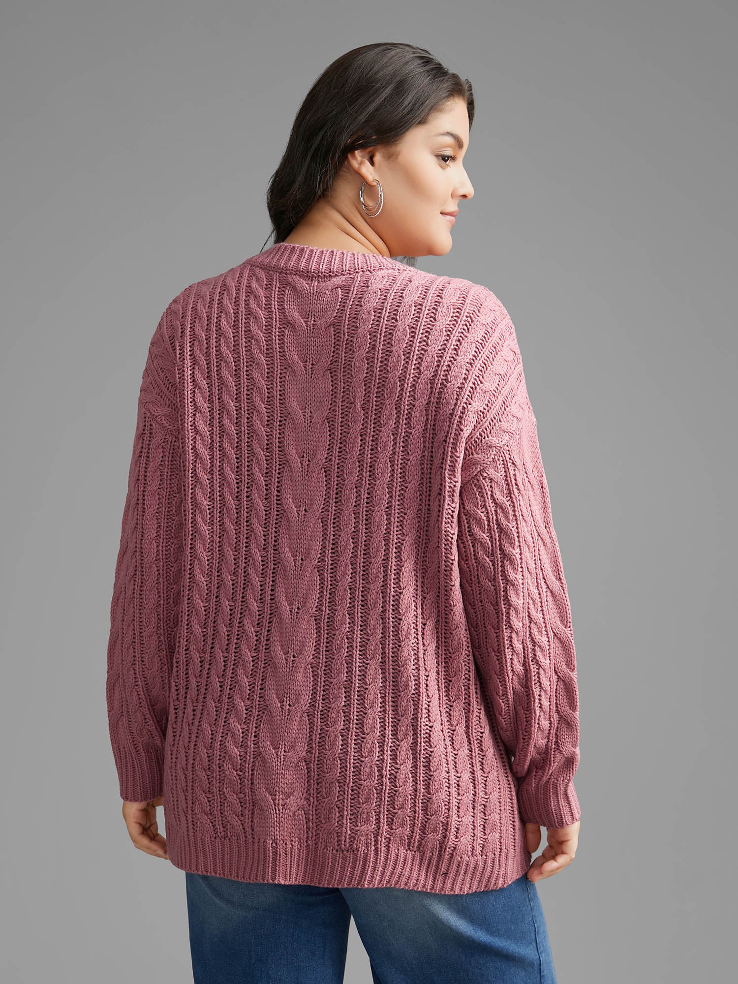 V Neck Texture Cable Knit Pullover