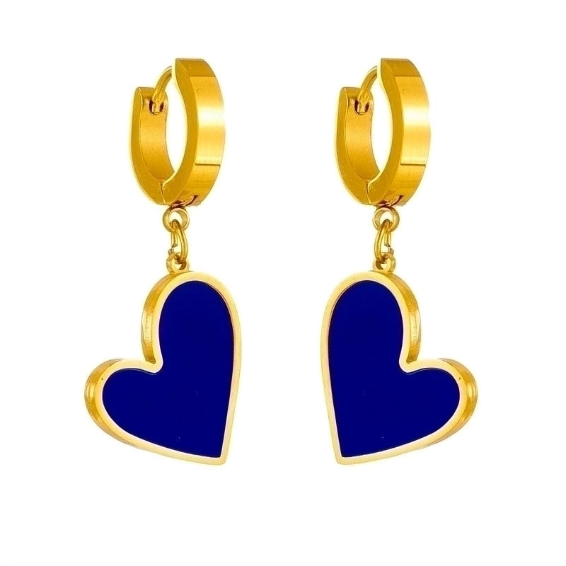 Princess Cute Minimalist Heart Shape Stainless Steel Plating Inlay Shell 18k Gold Plated Earrings Necklace