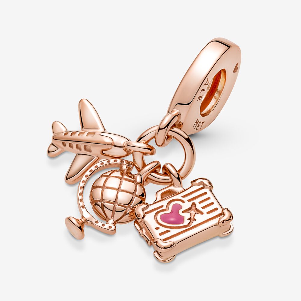 Airplane. Globe. & Suitcase Triple Dangle Pandora Charm