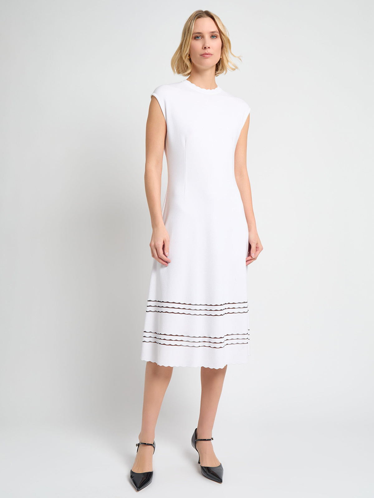 A-Line Scalloped Trim Soft Knit Midi Dress - True Fit