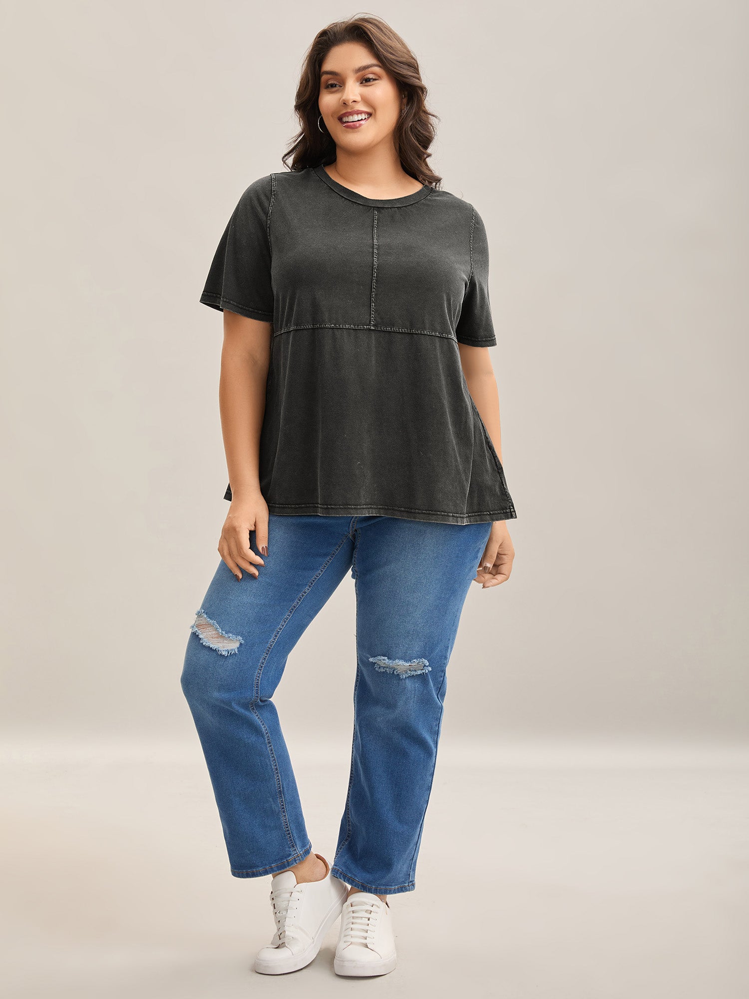 Crew Neck Vintage Plain T-Shirt