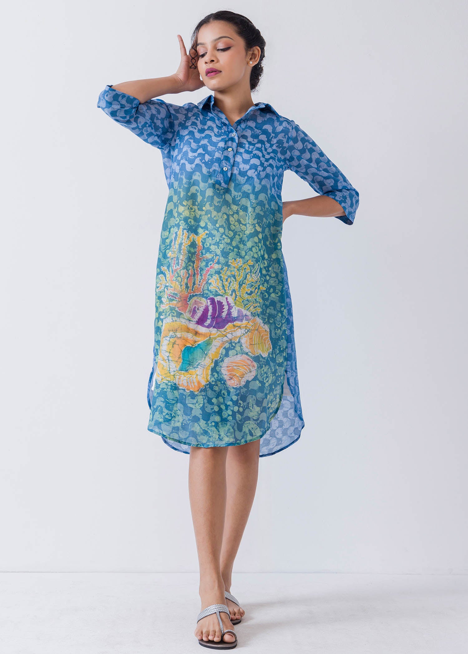 Seashell Hand Batik Printed Shirt Dress