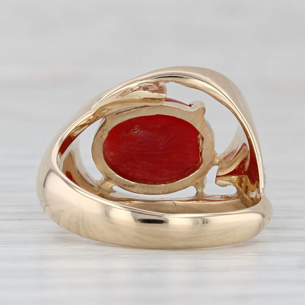 Vintage Coral Diamond Abstract Ring 14k Yellow Gold Size 5.75