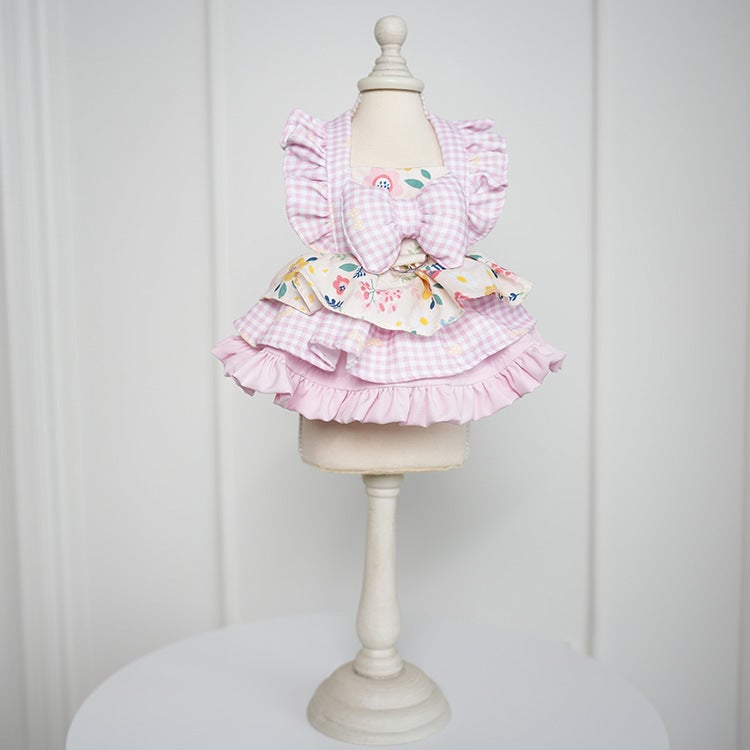 Floral Plaid Ruffled Dog Cat Dress Harness