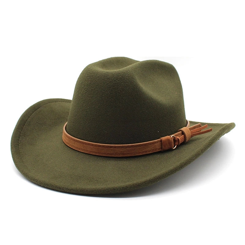 One-word Top Denim Top Hat Brim Felt Hat Men And Women Outdoor Western Denim Top Hat Woolen Jazz Hat