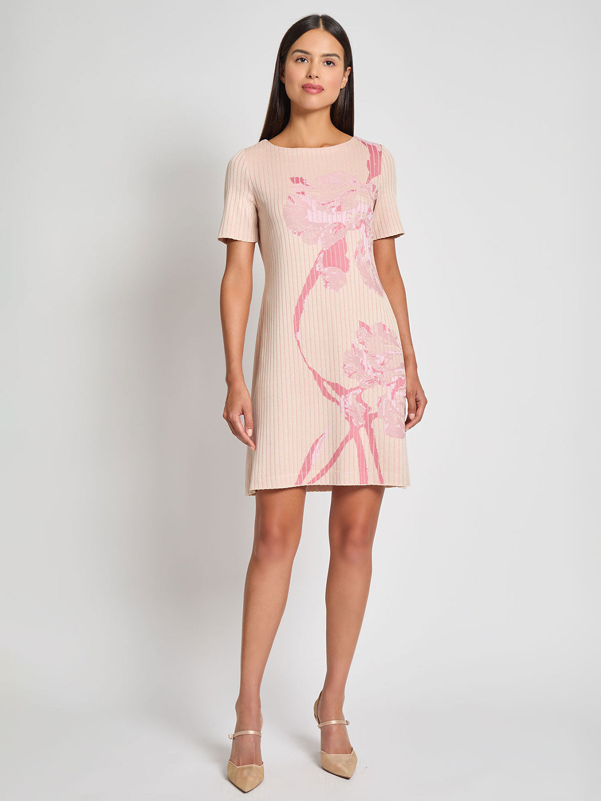 Floral A-Line Jacquard Soft Knit Dress - Modern Fit
