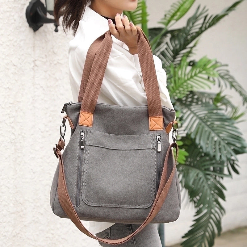 Women's Medium Canvas Solid Color Business Square Zipper Shoulder Bag Crossbody Bag