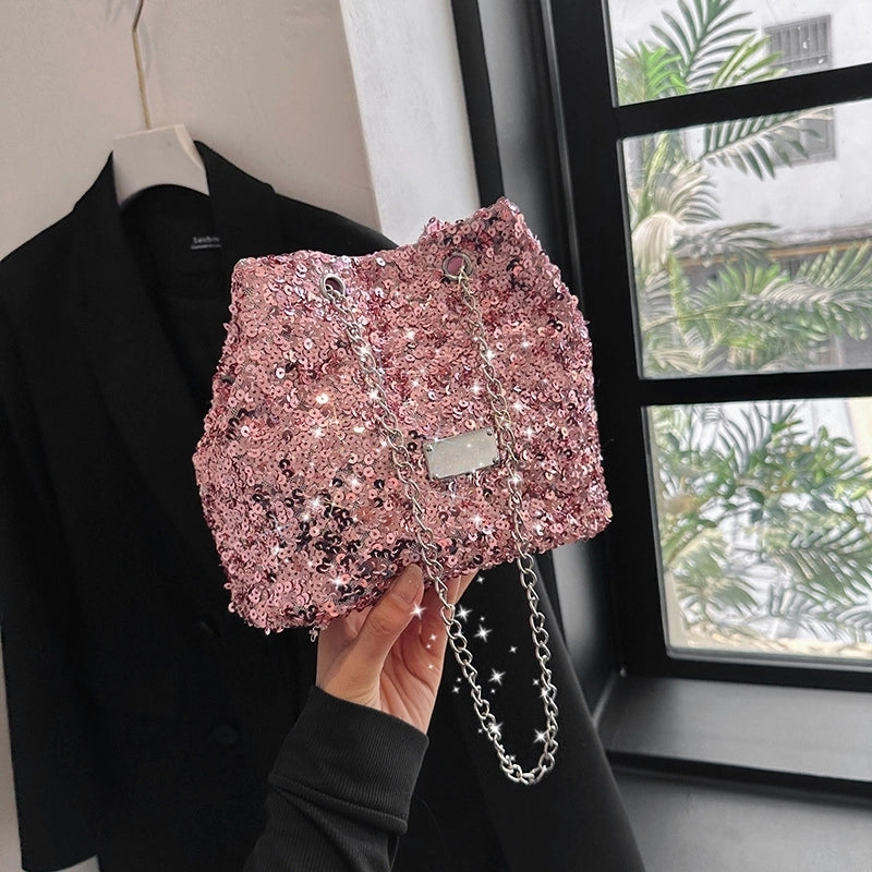 Women's Medium Sequin Solid Color Streetwear Bucket String Bucket Bag