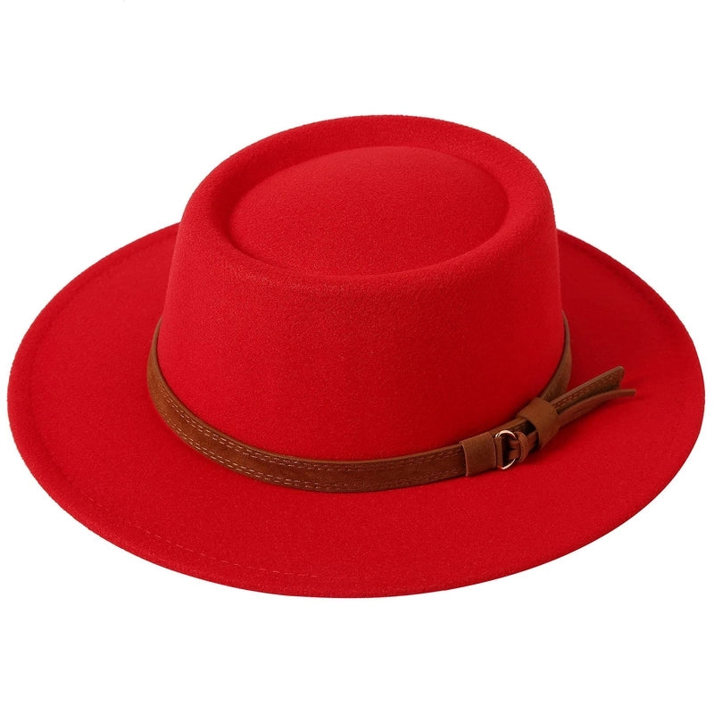 2 Pieces Concave Top Hat British Style Elegant Big Brim Hat Autumn And Winter Street Fashion Warm Felt Hat