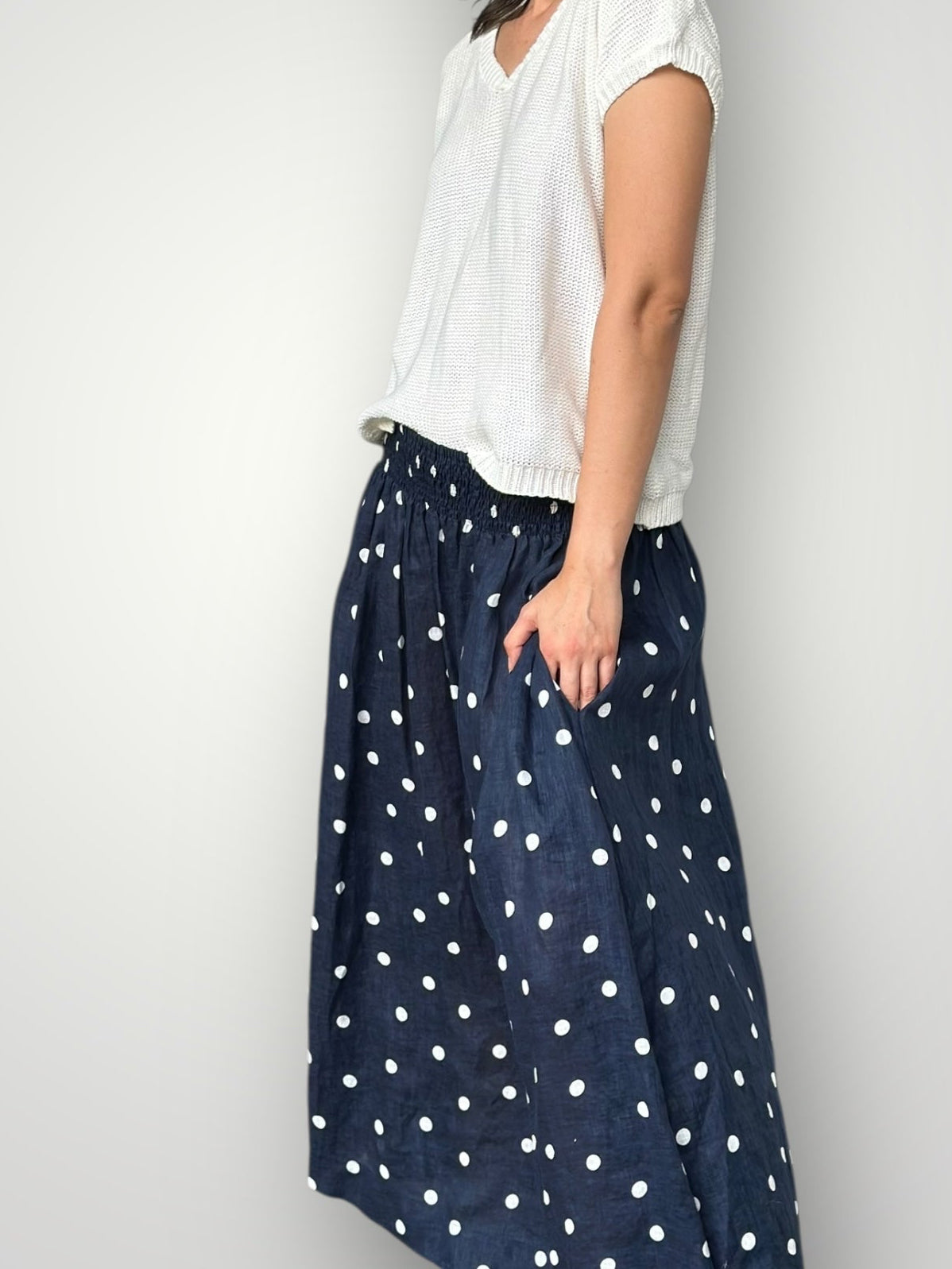 lulu skirt - navy spot linen