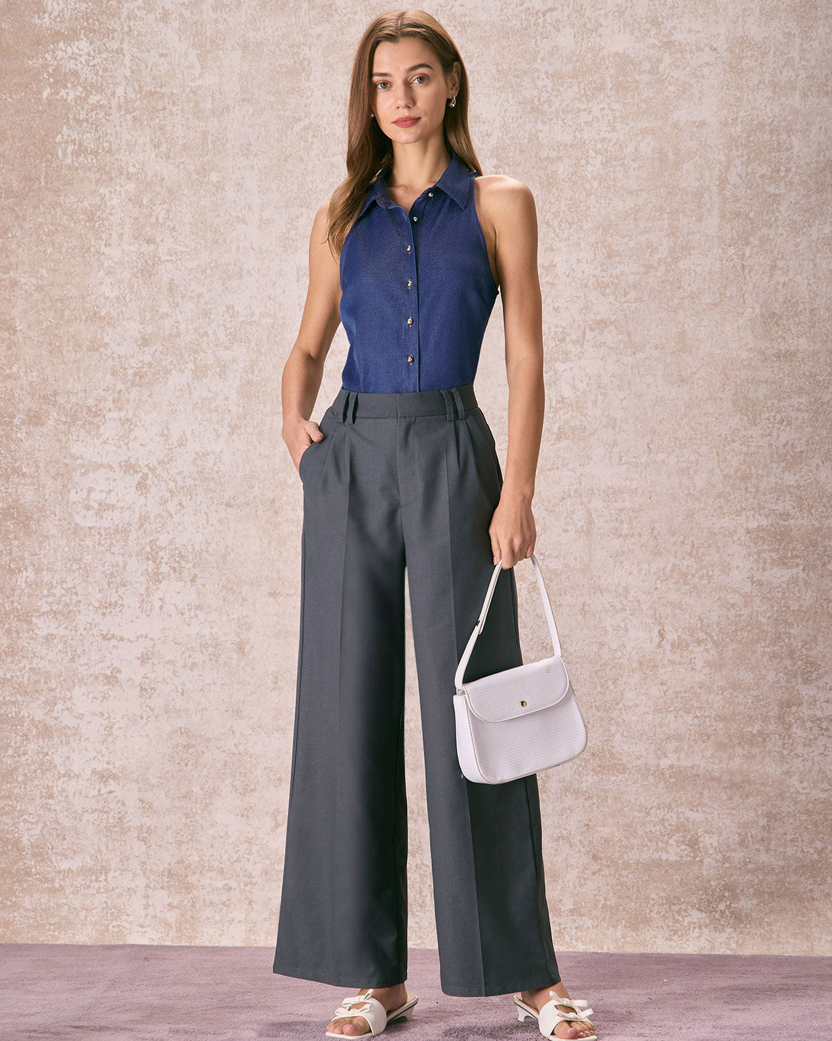 The Grey High Waisted Pleated Straight Pants