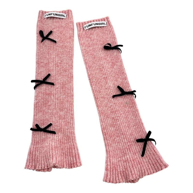 Women's IG Style Solid Color Bow Knot Knit Scarf Sock Cover