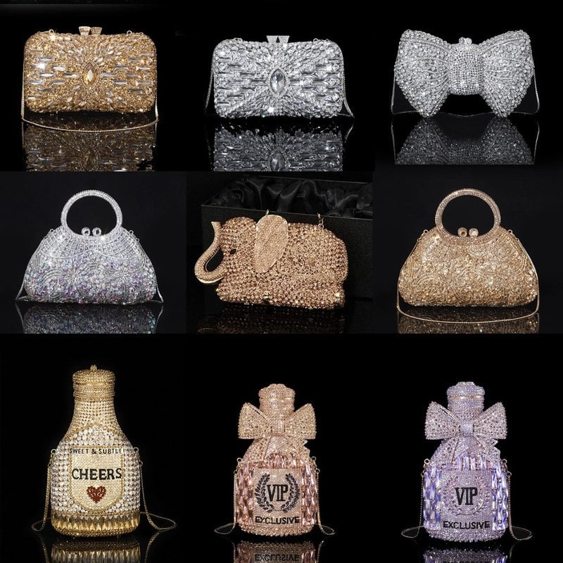 18x11 Rectangular Champagne 18x11 Rectangular Silver 11x20 Wine Bottle Bow Purple Pu Leather Rhinestone Bow Knot Bow Type Evening Bags