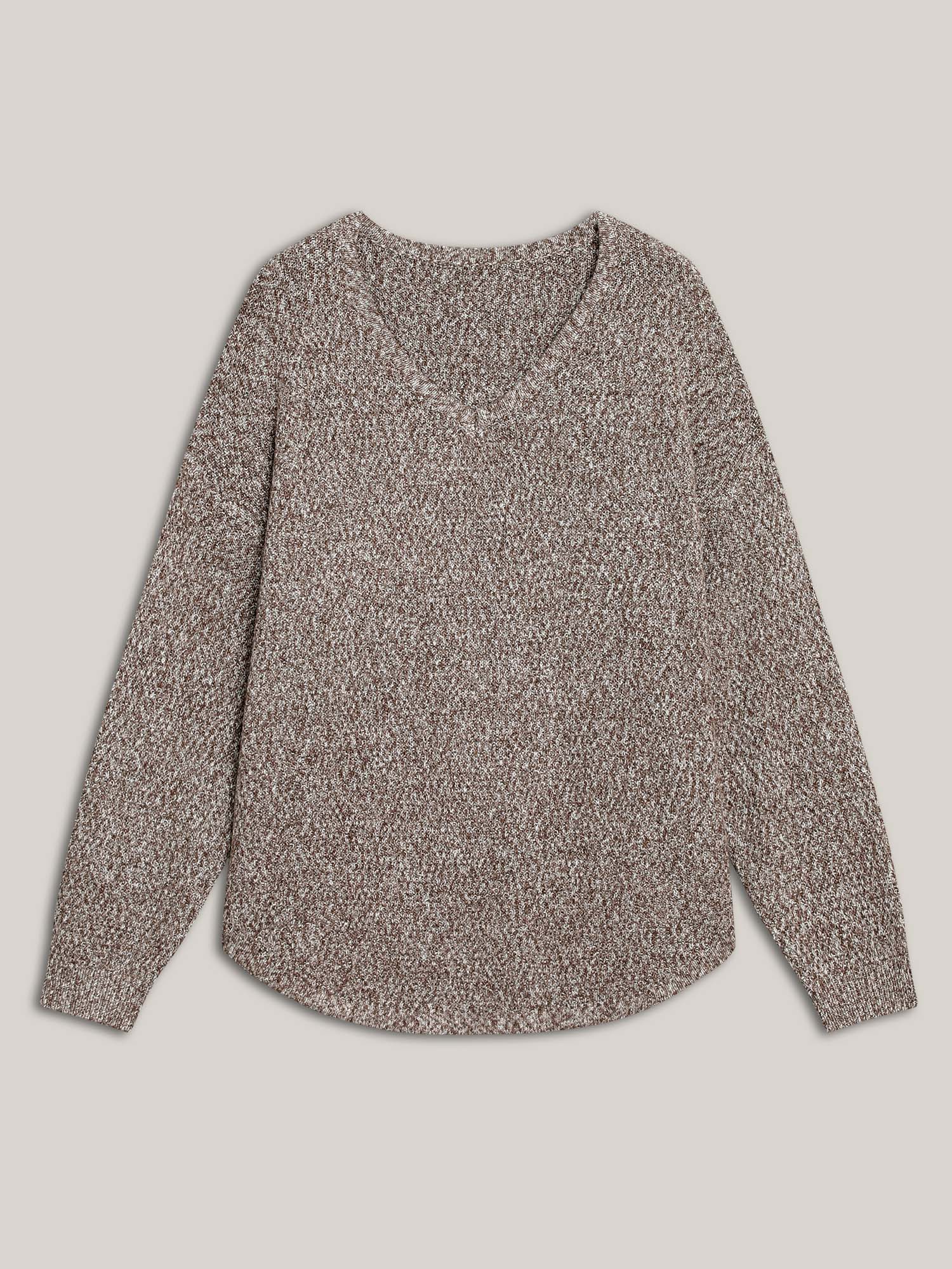 Textured V-Neck Curved Hem Pullover