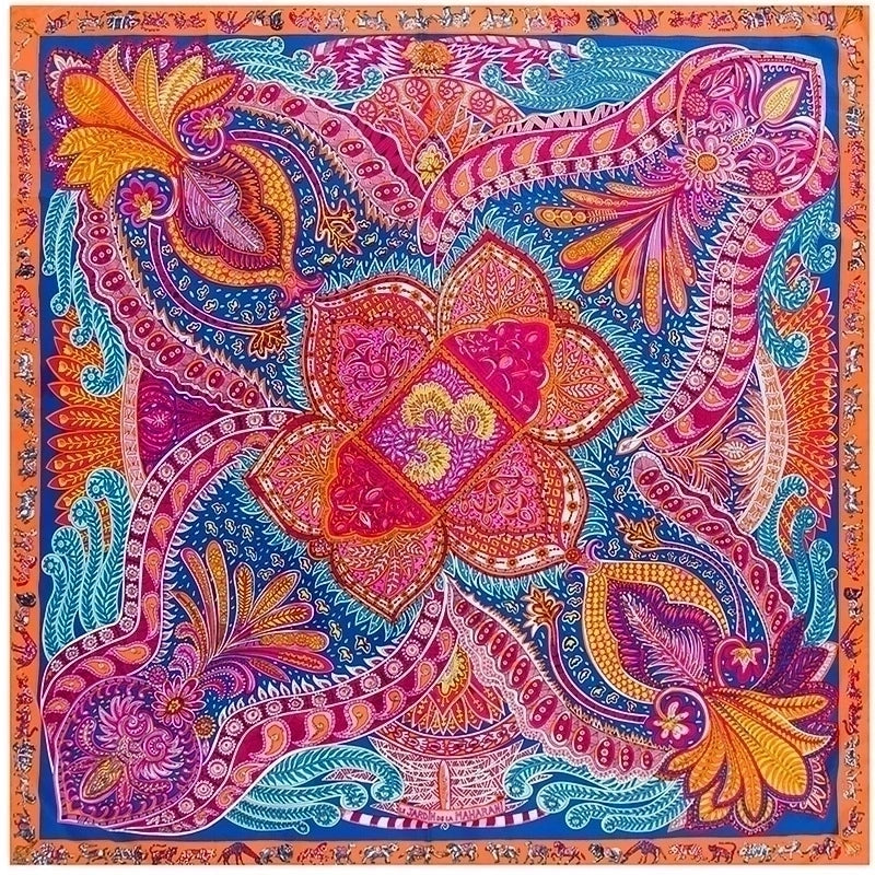 Women's Elegant Retro Floral Satin Silk Scarf
