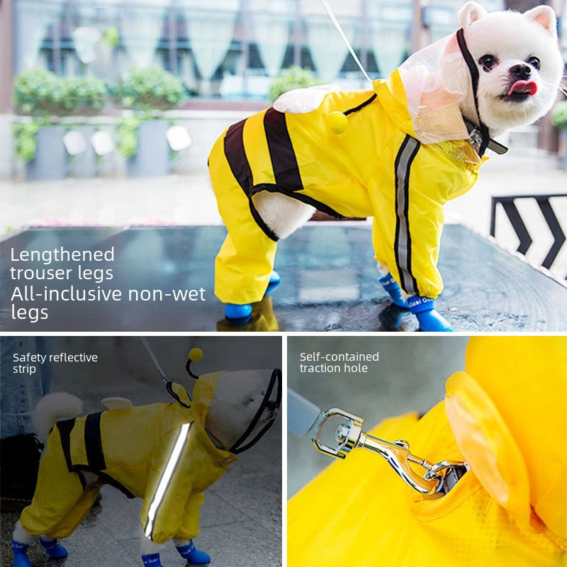 Puppy Raincoat Four-legged Waterproof All-inclusive Teddy Poncho Pet Rainy Day Clothes Small Medium Dog Bixiong Bomei