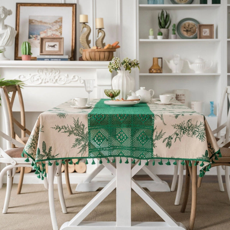 Yiqiqiyun Tablecloth White Plain Contrast Color Hollow Stitching Small Fresh Table Cloth Restaurant Tablecloth