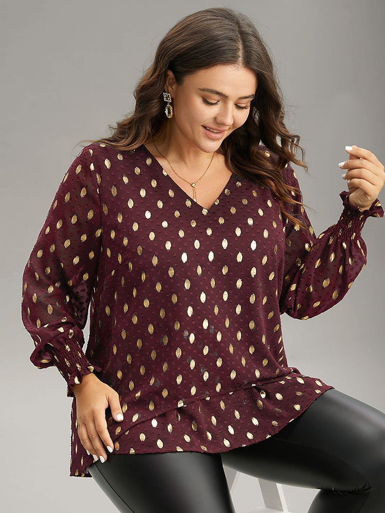 Glitter Polka Dot Textured Shirred Tiered Blouse