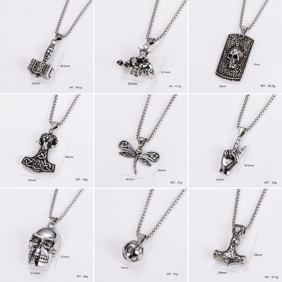 Aml Hot Selling Stainless Steel Biye Scissor Hand Football Triangle Dragonfly Accessories Pendant Necklace