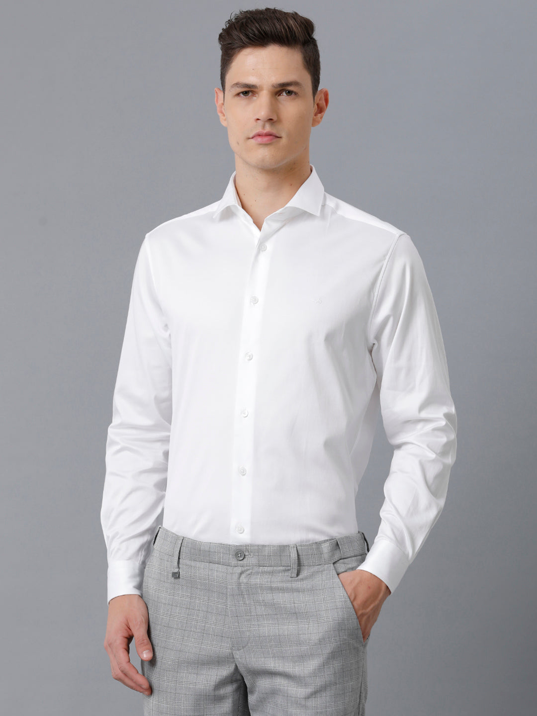 Mens Regular Fit Solid White Formal Linen Shirt (LUKE)