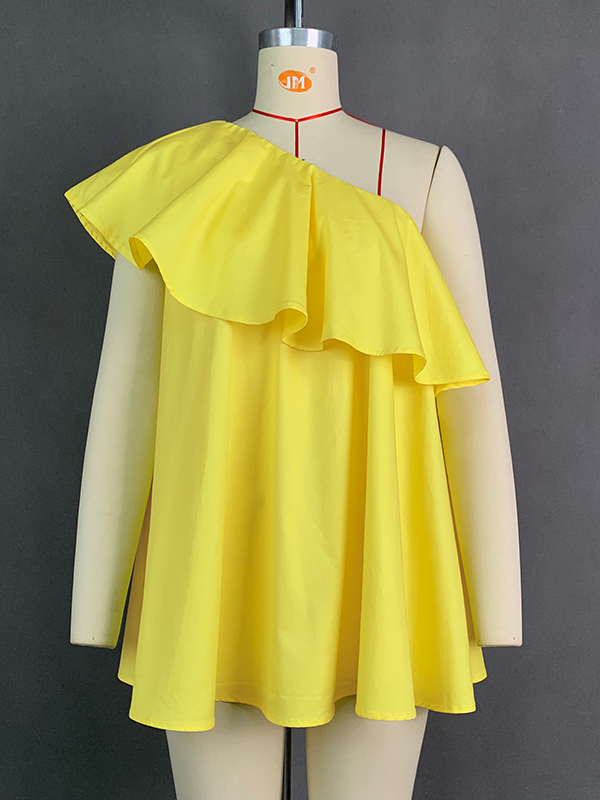 Loose Sleeveless Asymmetric Double Layered Solid Color One-shoulder Vest Top