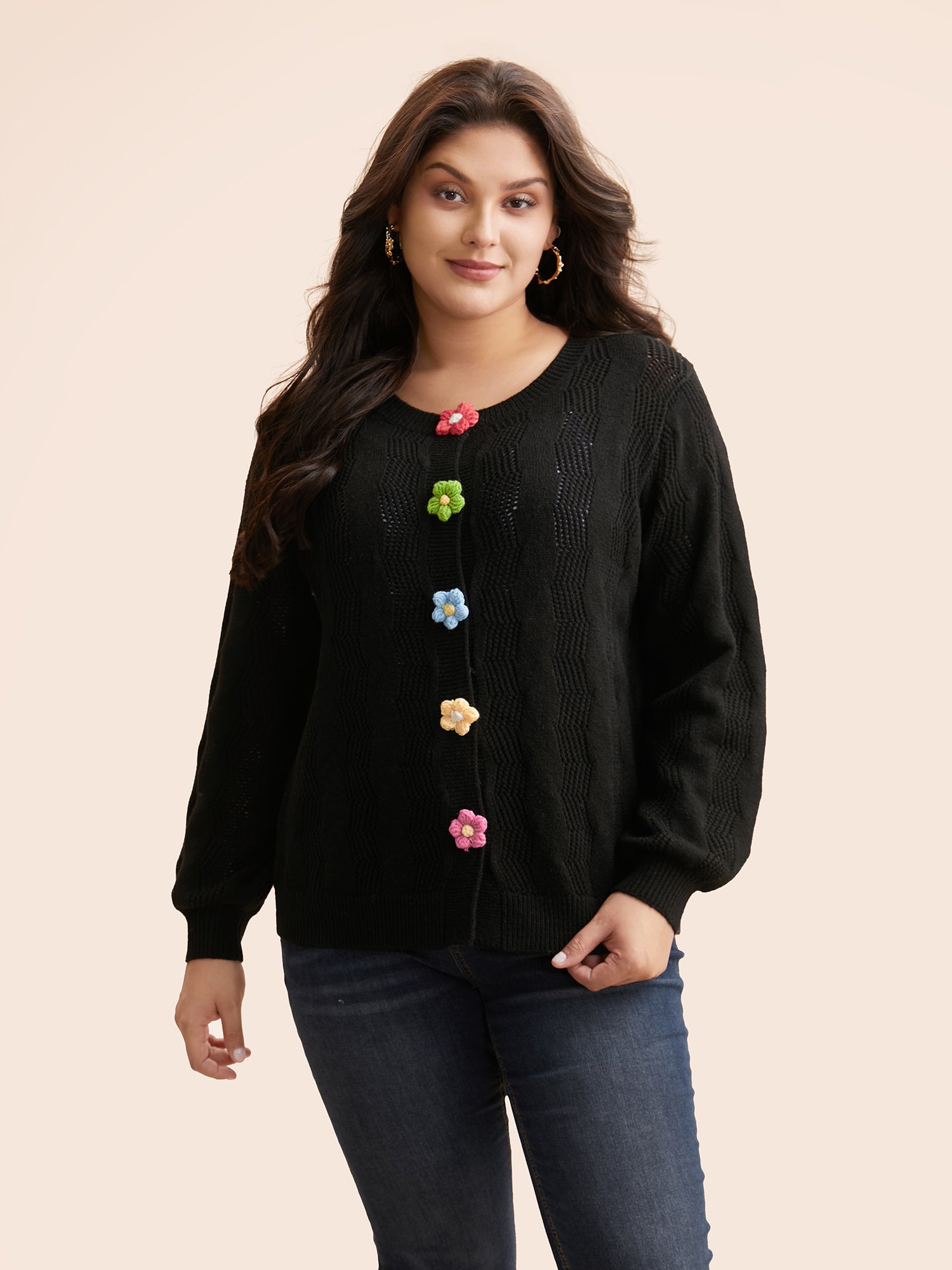 Supersoft Essentials Stereo Flower Design Textured Cardigan