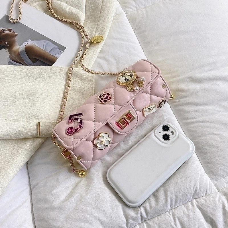 Women's Medium All Seasons Pu Leather Flower Streetwear Square Lock Clasp Shoulder Bag