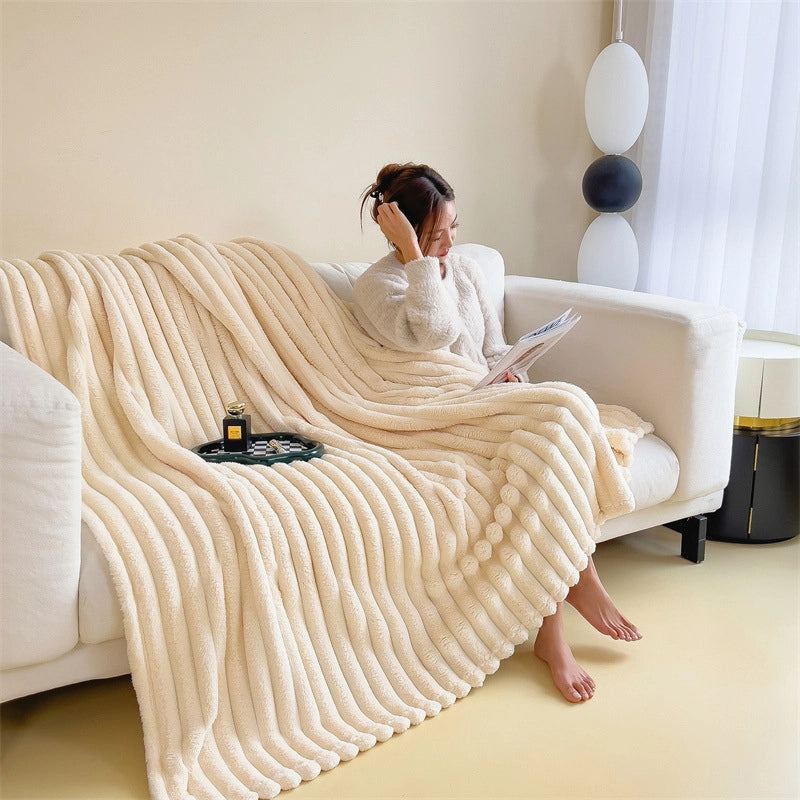 Short Velvet Rabbit Fur Blanket Thickened Light Luxury Blanket Office Nap Blanket Sofa Blanket Coral Velvet Flannel Bed