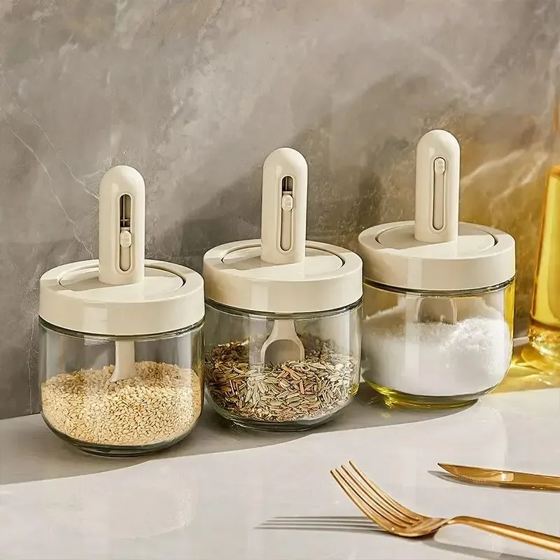 3 PIECE GLASS SEASONING BOTTLES WITH SPOON LEAK-PROOF MOISTURE-PROOF