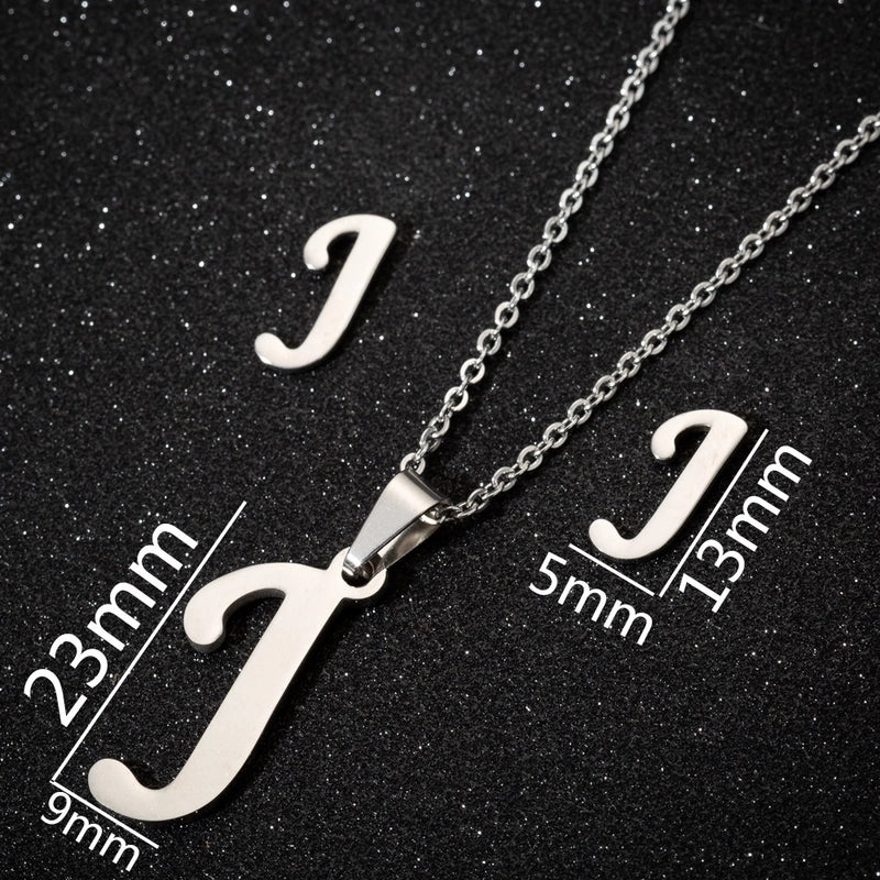 Women's Fashion Minimalist Letter Stainless Steel Pendant Necklace Ear Studs Plating Jewelry Sets