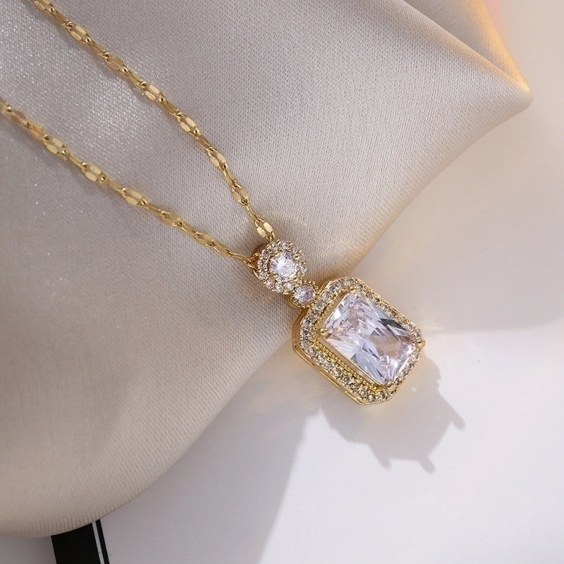Retro Square Titanium Steel Inlay Zircon Rings Earrings Necklace