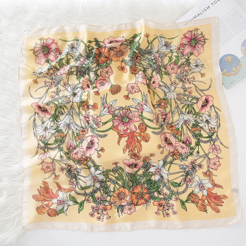 Women's Lady Modern Style Classic Style Printing Square Satin Silk Scarf