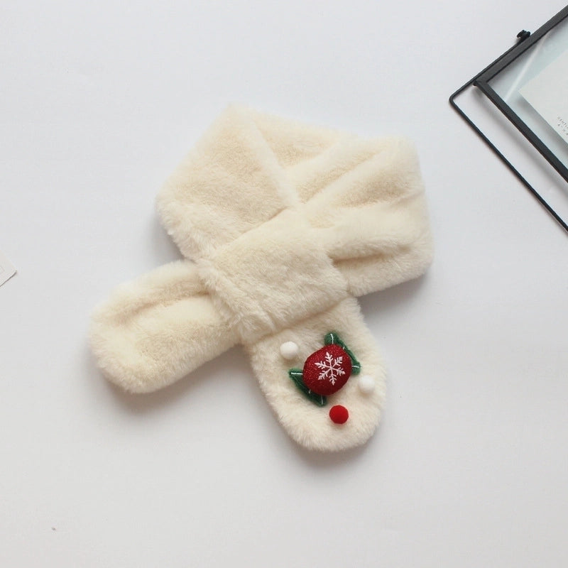 Kid'S Sweet Santa Claus Snowman Elk Pom Poms Scarf