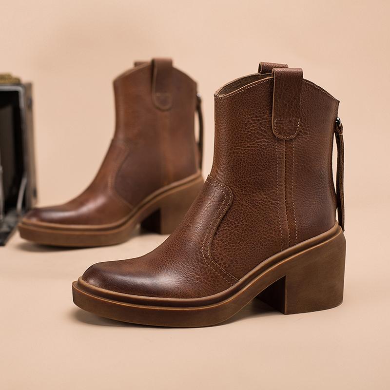 Leather Western Boots Handmade Cowboy Boots Designer Shoes Back Zip Brown/Black/Green