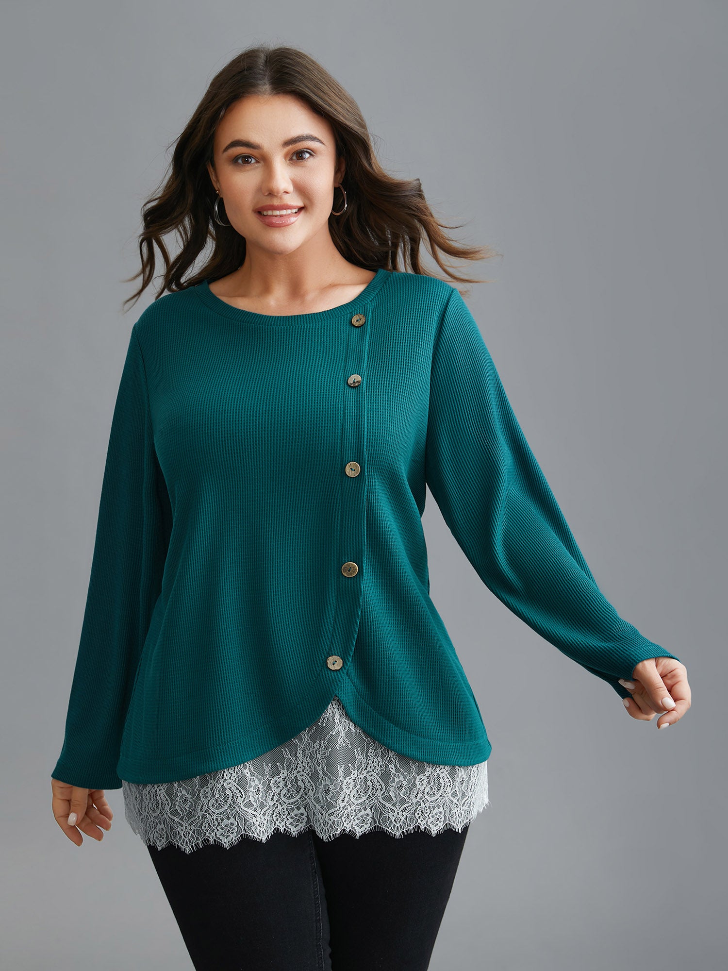 Crochet Lace Button Detail Wrap Knit Top