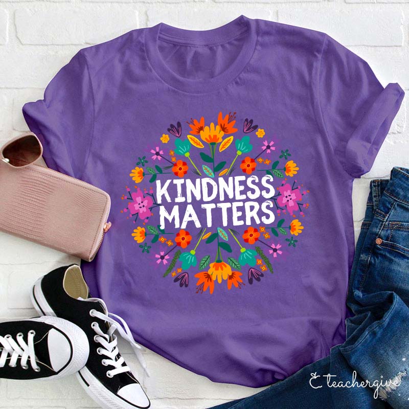 Bohemian Flowers Kindness Matters Teacher T-Shirt