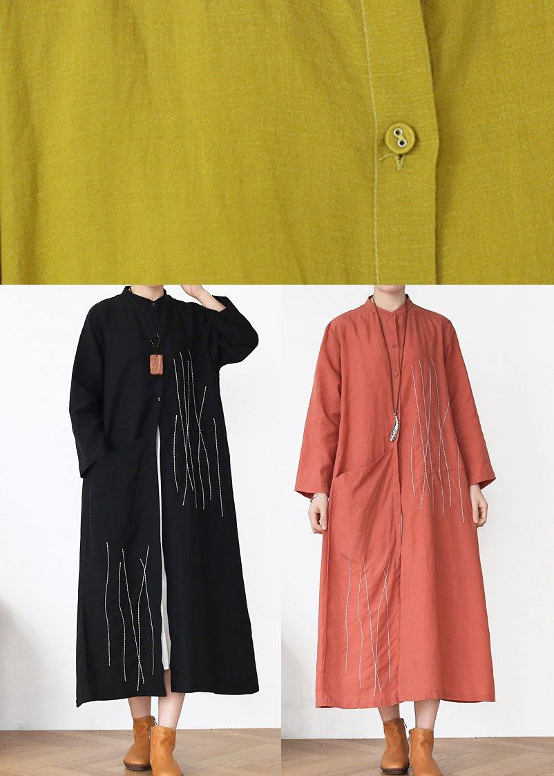 Plus Size Yellow Peter Pan Collar Linen Long Spring Coat