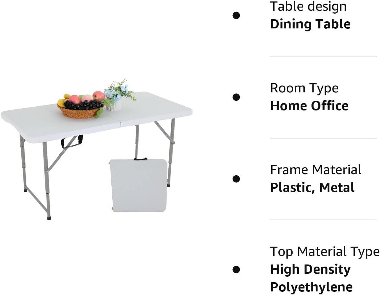 Folding. Half Portable Foldable Table for Parties. Backyard Events.White 1.2M
