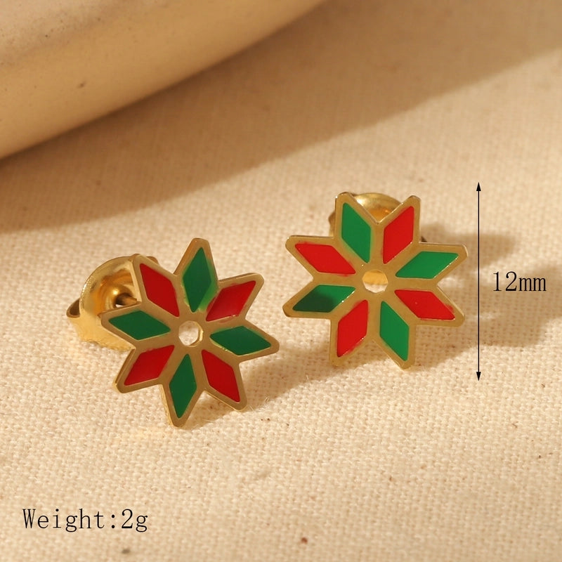 1 Pair Christmas Sweet Minimalist Christmas Tree Santa Claus Enamel 304 Stainless Steel 14K Gold Plated Ear Studs