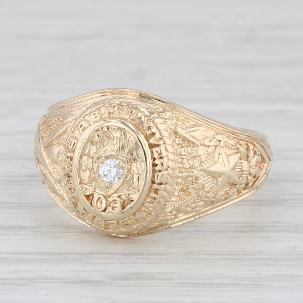 Texas A & M Class Ring 14k Yellow Gold Diamond Size 8.75