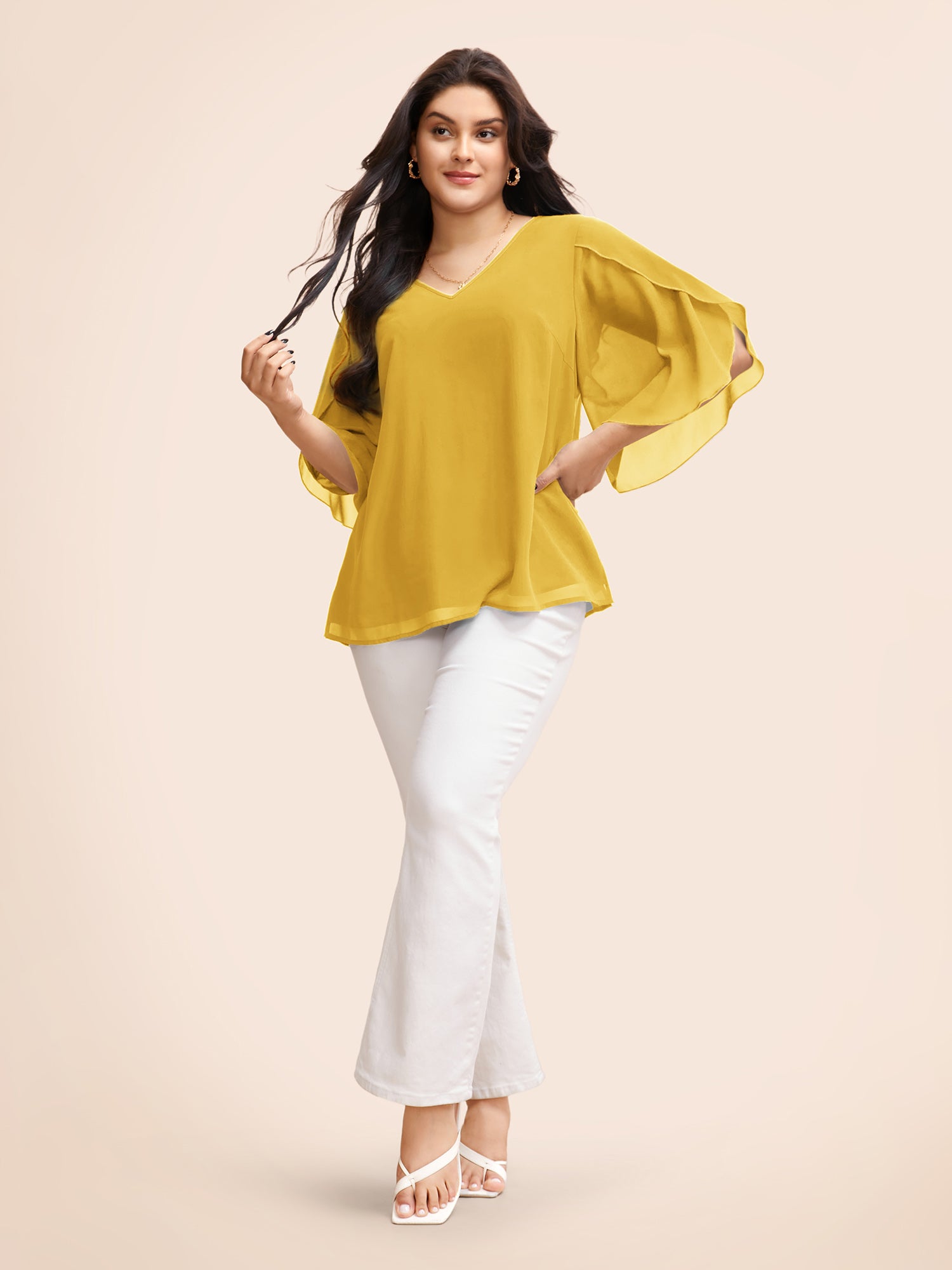 Chiffon Gathered Petal Sleeve Blouse