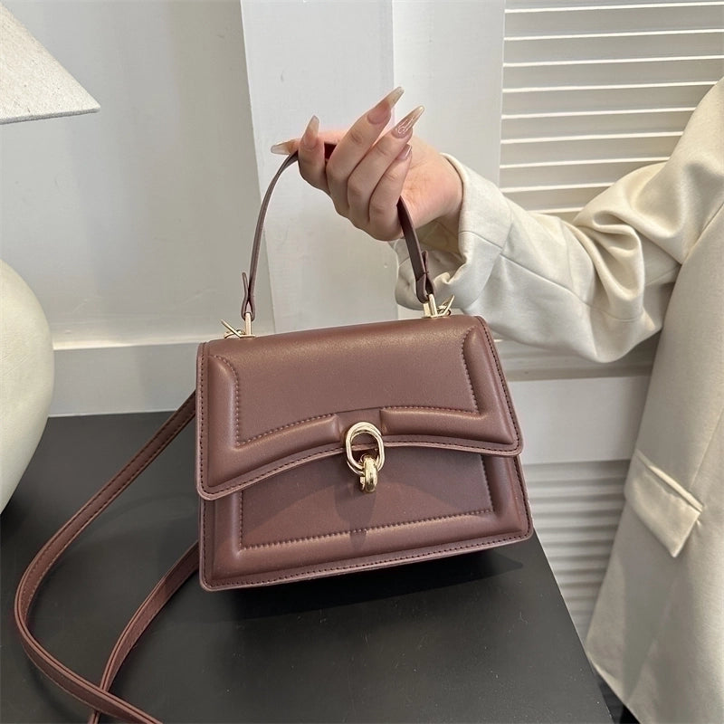 Women's Pu Leather Solid Color Streetwear Square Flip Cover Handbag
